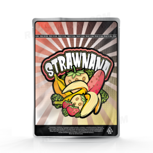 Strawnana Mylar bag – pre-designed cannabis packaging by Re-Up Supply Co.