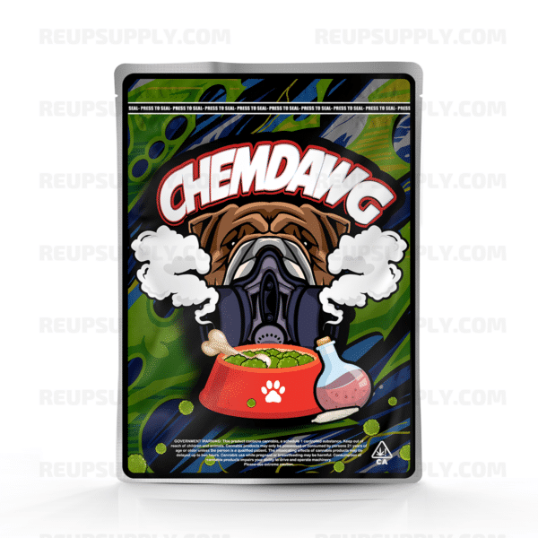 Chemdawg Mylar bag – pre-designed cannabis packaging by Re-Up Supply Co. Chemdawg Mylar bag – pre-designed cannabis packaging by Re-Up Supply Co.