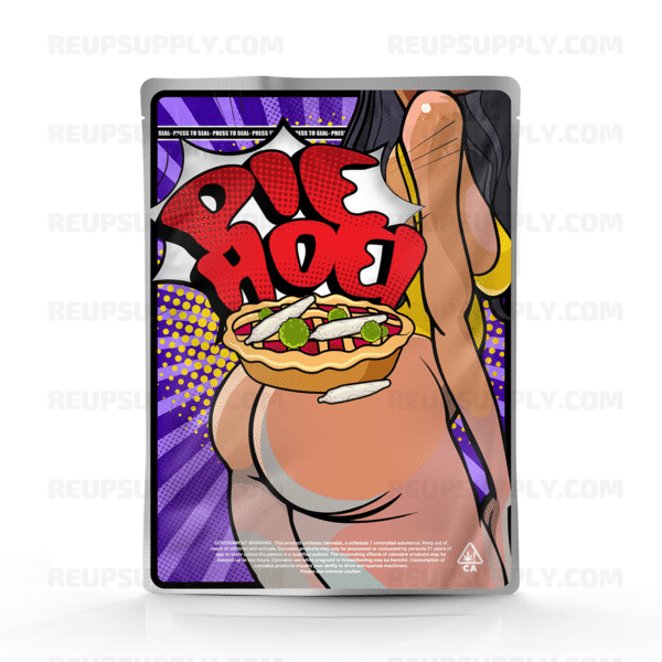 Pie Hoe Mylar bag – pre-designed cannabis packaging by Re-Up Supply Co. Pie Hoe Mylar bag – pre-designed cannabis packaging by Re-Up Supply Co.