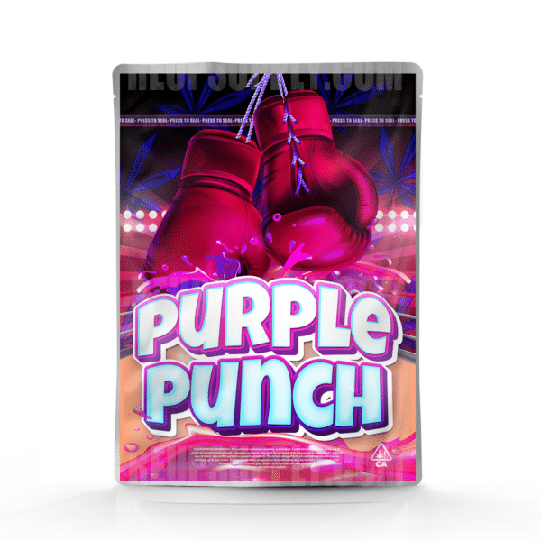 Purple Punch Mylar bag – pre-designed cannabis packaging by Re-Up Supply Co. Purple Punch Mylar bag – pre-designed cannabis packaging by Re-Up Supply Co.