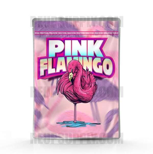 Pink Flamingo Mylar bag – pre-designed cannabis packaging by Re-Up Supply Co. Pink Flamingo Mylar bag – pre-designed cannabis packaging by Re-Up Supply Co.