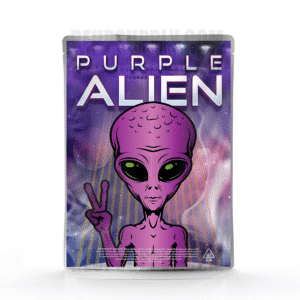 Purple Alien Mylar bag – pre-designed cannabis packaging by Re-Up Supply Co.
