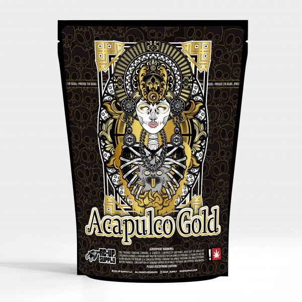 Acapulco Gold Mylar bag – pre-designed cannabis packaging by Re-Up Supply Co.