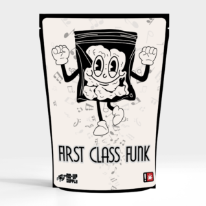 First Class Funk Mylar bag – pre-designed cannabis packaging by Re-Up Supply Co.
